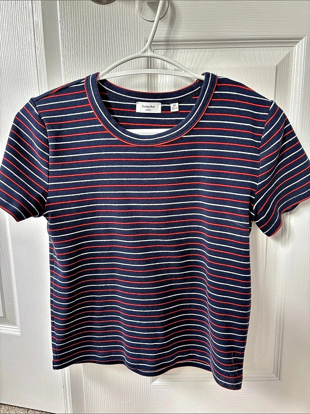 Sunday Best Striped Short Sleeve Tee in Blue & Red Size Medium Like New